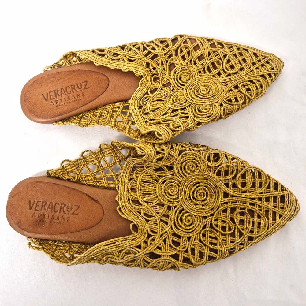 Sundance Veracruz Artisans Handmade Dama Raffia Pointed Toe Mules sz 38